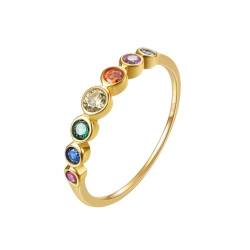 E Rainbow Anniversary Eternity Ring für Frauen, Trauringe, 925er Sterling Silber, 14 Karat vergoldet, AAA-Zirkonia (Runden, 54 (17.3)) von E