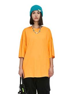 E6PHOMME® EP-01 Basic Drop Shoulder Oversize Box FIT Heavy Cotton T-Shirt Shirt (Orange, XL) von E6PHOMME