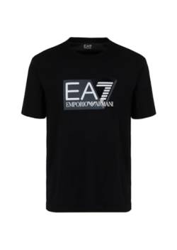 EA7 Emporio Armani Herren T-Shirt Visibility Schwarz Logo Druck in Schwarz und Weiß auf der Vorderseite, Schwarz , 58 von EA7