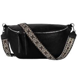 Bauchtasche Umhängetasche Crossbody-Bag Hüfttasche Kunstleder Italy-Design (Black) von EAAKIE