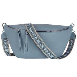 Bauchtasche Umhängetasche Crossbody-Bag Hüfttasche Kunstleder Italy-Design (Blue) von EAAKIE