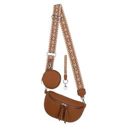 Bauchtasche Umhängetasche Crossbody-Bag Hüfttasche Kunstleder Italy-Design (Brown) von EAAKIE