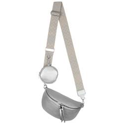 Bauchtasche Umhängetasche Crossbody-Bag Hüfttasche Kunstleder Italy-Design (Silver) von EAAKIE