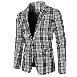 EACH WOMEN Herren Slim Fit Check Blazer Plaid Tweed One Button Business Freizeitjacke Einreiher Tailored Fit Blazer Anzug von EACH WOMEN