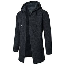 EACH WOMEN Mittellange Strickjacke für Herren, Dicker Kapuzenpullover, Durchgehender Frontreißverschluss, Warmer Winterfleecemantel von EACH WOMEN