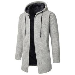 EACH WOMEN Mittellange Strickjacke für Herren, Dicker Kapuzenpullover, Durchgehender Frontreißverschluss, Warmer Winterfleecemantel von EACH WOMEN