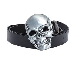 EACH WOMEN Totenkopf Ledergürtel 9 Größen Schwarz Braun Punk Gürtel Gothic Skeleton Faux Pu Gürtel von EACH WOMEN