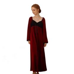EACTEL Damen-Nachthemd aus Samt mit Herzausschnitt im viktorianischen Stil, ausgestellte Ärmel, langes Pyjama-Nachthemd (Rot,M) von EACTEL