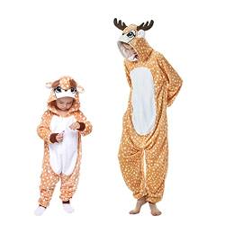 EAGEGOF Erwachsene Schlafanzüge Tier Kostüme Warm Overall Flanell Nachtwäsche Onesie Neuheit Jumpsuit Pyjama Tieranzüge Unisex (Khaki-M) von EAGEGOF