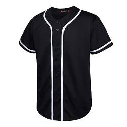 EALER BJ80 Series Herren Baseball Jersey Button Down Shirts Kurzarm Hipster Hip Hop Sportuniformen - Schwarz - 3XL von EALER