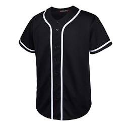 EALER BJ80 Series Herren Baseball Jersey Button Down Shirts Kurzarm Hipster Hip Hop Sportuniformen - Schwarz - L von EALER