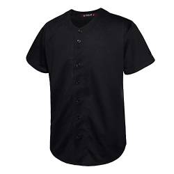 EALER BJ80 Series Herren Baseball Trikot Knopfleiste Kurzarm Hipster Hip Hop Sport Uniformen, Schwarz #100, 3X-Groß von EALER