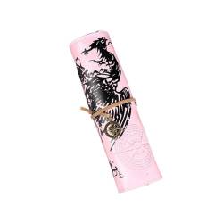 EALLEN Pencil Wrap,Pencil Wrap Roll Up Volumen-Stifttasche, gebündelt, dreifach, Leder, großes Fassungsvermögen, Bleistift, Studenten-Bleistift, Schreibwarenbox (Color : Short-Pink) von EALLEN