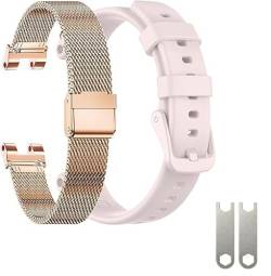 EANWireless Kompatibel mit Garmin Lily, Milanaise-Armband aus Edelstahl und Silikon, Sportarmband, Ersatzarmband, schlankes Zubehör für Damen-Smartwatch, Roségold + Rosa von EANWireless