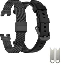 EANWireless Kompatibel mit Garmin Lily-Band, Milanaise-Edelstahl + Silikon-Sportarmband, Ersatz-Silikon-Armband, für Damen-Smartwatch, Schwarz und Schwarz von EANWireless