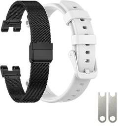 EANWireless Kompatibel mit Garmin Lily-Band, Milanaise-Edelstahl + Silikon-Sportarmband, Ersatz-Silikon-Zubehör für Damen-Smartwatch, schwarz + weiß von EANWireless