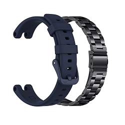 EANWireless Kompatibel mit Garmin Lily Band, Silikon Sport Armband + Metall Classic Edelstahl Ersatz Slim Zubehör Fit für Garmin Lily Smartwatch Damen Dressy, Schwarz + Marineblau von EANWireless