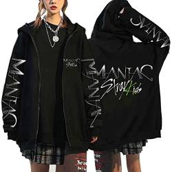 EAPHROWER Kpop Stray Kids Title Song MANIAC Kapuzenpullover Damen Y2K Zip Up Hoodies Harajuku Sweatshirt Vintage Kapuzenjacke Kordelzug Sweatjacke 90er E-Girl Oversized Jacke von EAPHROWER