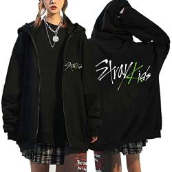 EAPHROWER Kpop Stray Kids Title Song MANIAC Kapuzenpullover Damen Y2K Zip Up Hoodies Harajuku Sweatshirt Vintage Kapuzenjacke Kordelzug Sweatjacke 90er E-Girl Oversized Jacke von EAPHROWER