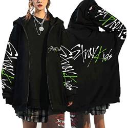 EAPHROWER Kpop Stray Kids Title Song MANIAC Kapuzenpullover Damen Y2K Zip Up Hoodies Harajuku Sweatshirt Vintage Kapuzenjacke Kordelzug Sweatjacke 90er E-Girl Oversized Jacke von EAPHROWER