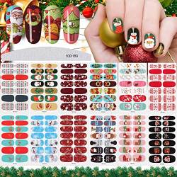 12 Bögen Weihnachtsnagellackaufkleber, EBANKU Selbstklebende Nagelfolien Weihnachtsmann Pinguin Schneeflocken Design Nail Art Aufkleber Streifen mit 1 Stück Nagelfeilen für Frauen von EBANKU