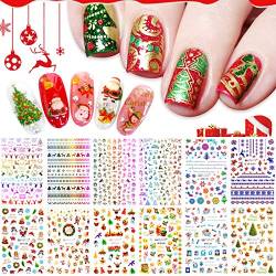 EBANKU 12 Blätter Weihnachten Nagelaufkleber Nail art Sticker Nagel Abziehbilder Nagelaufkleber für Mädchen Frau Weihnachten Nail Art Dekorationen, Weihnachtsmann, Rentier, Schneeflocke, Schneemann von EBANKU