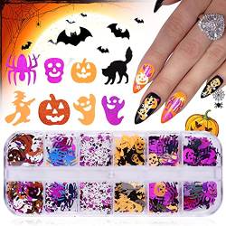 EBANKU 12 Farbe Halloween Nagel Pailletten, 3D Nail Art Glitzer Pailletten Nail Art Design Holographische Nagel Pailletten für Maniküre Gesicht Körper Dekoration-D von EBANKU