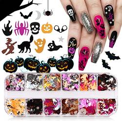 EBANKU 12 Farbe Halloween Nagel Pailletten, 3D Nail Art Glitzer Pailletten Nail Art Design Holographische Nagel Pailletten für Maniküre Gesicht Körper Dekoration von EBANKU