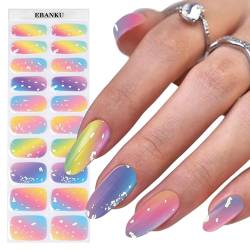 EBANKU 20 PCS Gel Nagellack Aufkleber, Colorful Rainbow Full Wraps Nagelaufkleber Cured Gel Nail Strips Gel Nagel Aufkleber für Frauen Mädchen Dekoration (UV/LED Lampe Erforderlich) von EBANKU