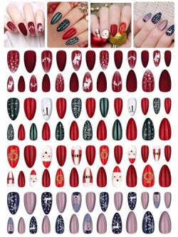 EBANKU 96 pcs Weihnachten Fake Nails, Künstliche Weihnachtspresse auf den Nägeln Rentier Schneeflocken Weihnachtsbäume Full Cover Nagelspitzen für Frauen Mädchen von EBANKU
