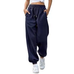EBANKU Damen Jogginghose mit Cinch-Bottom und Taschen, einfarbiger Trainingsanzug, Baggy Hose mit elastischer Taille für lässiges Hip-Hop, Fitnessstudio und Joggen von EBANKU