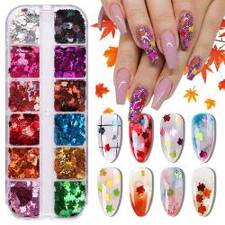 EBANKU Fallen Ahornblatt Nail Art Pailletten, Herbst Nägel Kunst Glitzer Pailletten, Glitter Nail Art Holographic Glitter Pailletten für DIY Design Nail Art Design-A von EBANKU