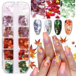 EBANKU Fallen Ahornblatt Nail Art Pailletten, Herbst Nägel Kunst Glitzer Pailletten, Glitter Nail Art Holographic Glitter Pailletten für DIY Design Nail Art Design-C von EBANKU