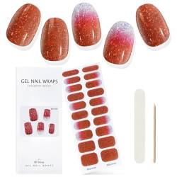 EBANKU Halbgehärtete Gel Nagelstreifen, lila weiße Gel Nagelstreifen, langlebig, wasserfest, echte Nagellackstreifen, Wraps, Aufkleber mit Nagelhautstift, Nagelfeile (Sakura Red) von EBANKU