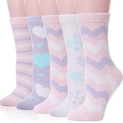 EBMORE Damen Flauschige Kuschelsocken Warme Wintersocken Bettsocken Weiche Weihnachtssocken Geschenke Plüsch Haussocken für Erwachsene(Lila (5 Paare)) von EBMORE