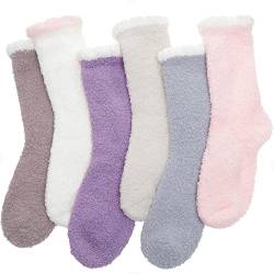 EBMORE Damen Kuschelsocken Warme Haussocken Flauschige Wintersocken Dicke Socken Geschenke Bettsocken Weihnachtssocken 6 Paar(Mischfarbe A (6 Paare)) von EBMORE