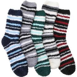 EBMORE Damen Kuschelsocken Warme Haussocken Flauschige Wintersocken Dicke Socken Geschenke Bettsocken Weihnachtssocken 6 Paar(Mix gestreiftes E (6 Paare)) von EBMORE