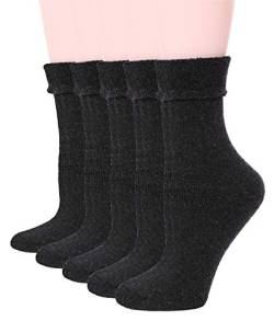 EBMORE Damen Wollsocken Merino Warme Dicke Wolle Geschenke Socken Wandersocken Thermosocken Wintersocken für Damen 5 Paar(Manschette-Grau) von EBMORE