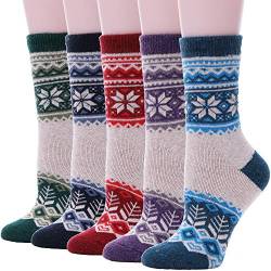 EBMORE Damen Wollsocken Merino Warme Wolle Socken Dicke Wandersocken Thermosocken Wintersocken Geschenke für Damen 5 Paar(Baum) von EBMORE