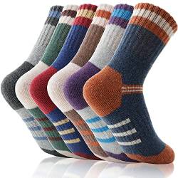 EBMORE Kinder Jungen Mädchen Socken Merino Wandersocken Sportsocken Wollsocken Warme Thermosocken Wintersocken Dicke Weihnachtssocken Geschenke Kindersocken 6 Paar(Drei Streifen,12-15ahre) von EBMORE