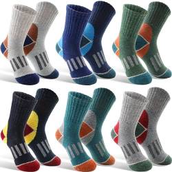 EBMORE Kinder Jungen Mädchen Socken Merino Wandersocken Sportsocken Wollsocken Warme Thermosocken Wintersocken Dicke Weihnachtssocken Geschenke Kindersocken 6 Paar (Geometrie,12-15 Jahre) von EBMORE