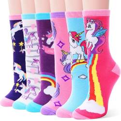 EBMORE Kinder Mädchen Socken Jungen Lustige Geschenke Baumwolle Kindersocken Bunte Weich Neuheit Socken 6 Paar (Einhorn-H,3-5 Y) von EBMORE