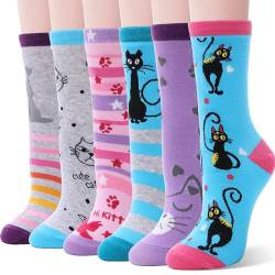 EBMORE Kinder Mädchen Socken Jungen Lustige Geschenke Baumwolle Kindersocken Bunte Weich Neuheit Socken 6 Paar (Kat-L,3-5 Y) von EBMORE