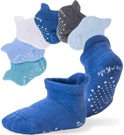 EBMORE Stoppersocken Kinder Baby Warme Antirutsch Dicke Socken für Jungen Kleinkinder Mädchen Anti Rutsch Baumwolle Geschenk Babysocken 6 Paar (Sortiertes Blau （6 Paare）,1-3 Jahre) von EBMORE