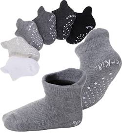 EBMORE Stoppersocken Kinder Baby Warme Antirutsch Dicke Socken für Jungen Kleinkinder Mädchen Anti Rutsch Baumwolle Geschenk Babysocken 6 Paar (Sortiertes Grau （6 Paare）,3-5 Jahre) von EBMORE