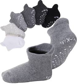 EBMORE Stoppersocken Kinder Baby Warme Antirutsch Dicke Socken für Jungen Kleinkinder Mädchen Anti Rutsch Baumwolle Geschenk Babysocken Weihnachtssocken (Sortiertes Grau(6 Paare),1-3 Jahre) von EBMORE