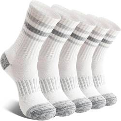 EBMORE Thermosocken Wollsocken Damen Wandersocken Merino Warme Dick Wolle Wintersocken Geschenke Sportsocken Atmungsaktiv Arbeitssocken socken für Outdoor 5 Paar(Grau Weiß,L) von EBMORE