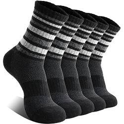 EBMORE Thermosocken Wollsocken Damen Wandersocken Merino Warme Dick Wolle Wintersocken Geschenke Sportsocken Atmungsaktiv Arbeitssocken socken für Outdoor 5 Paar(Streifen Schwarz,M) von EBMORE