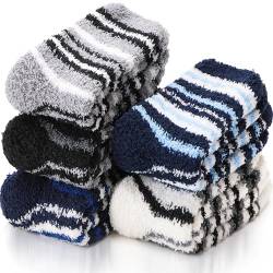 Kuschelsocken für Herren Damen Stoppersocken Warme Antirutschsocken Geschenke für Frauen Männer Weihnachten Haussocken Flauschige Weihnachtssocken Weihnachtsgeschenke 6 Paar(Dunkel gestreiftes C) von EBMORE