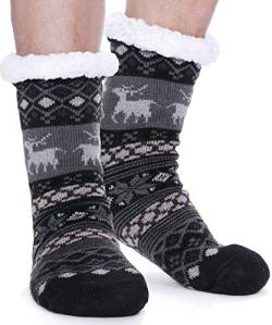 Kuschelsocken für Herren Dicke Stoppersocken Warme Wintersocken Hüttensocken Geschenke für Männer Weihnachten Christmas Socks Weihnachtssocken Hausschuhe Socken(Schwarzer Hirsch) von EBMORE